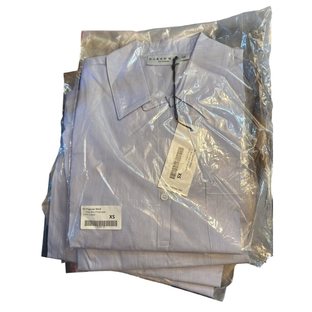 Harshman Blue Stripe Cotton Womens Popover Shirt W/ Pocket $192 Retail - Picture 5 of 10